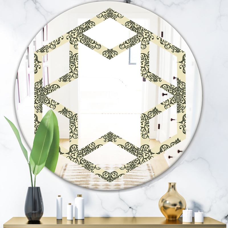 Abstract Design Retro Pattern III - Modern Round or Oval Wall Mirror - Hexagon Star