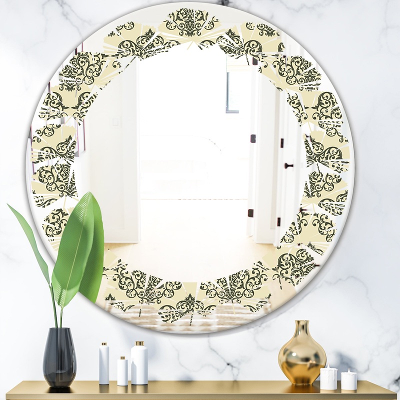 Abstract Design Retro Pattern III - Modern Round or Oval Wall Mirror - Leaves