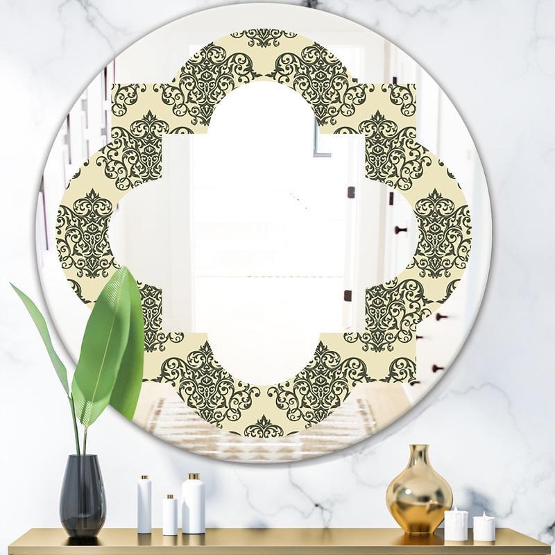 Abstract Design Retro Pattern III - Modern Round or Oval Wall Mirror - Quatrefoil