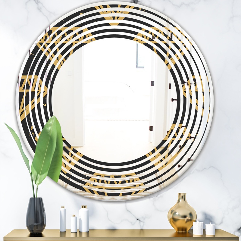 Vintage Golden Diamonds - Modern Round or Oval Wall Mirror - Wave