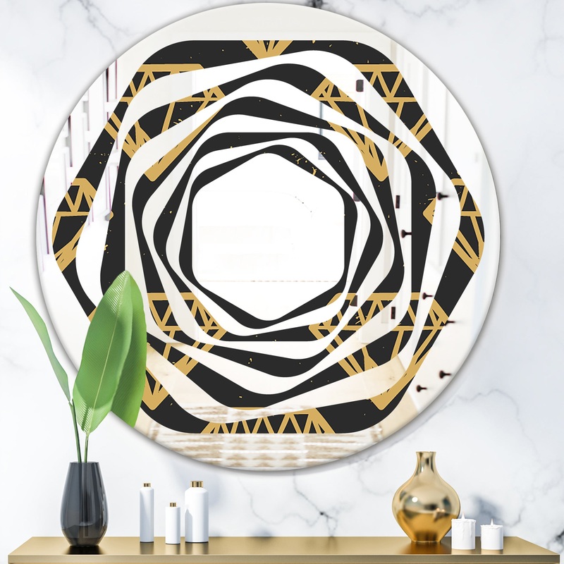 Vintage Golden Diamonds - Modern Round or Oval Wall Mirror - Whirl