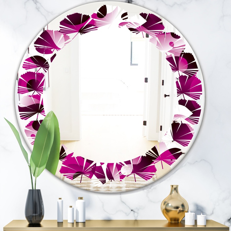 Abstract Design Retro Pattern VI - Cottage Round or Oval Wall Mirror - Leaves