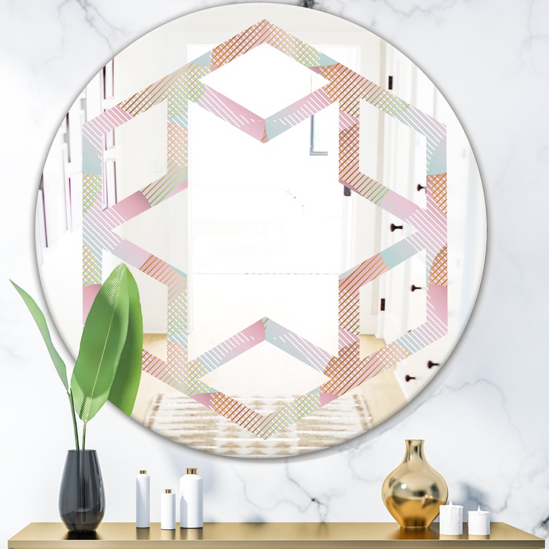 Abstract Design Retro Pattern VII - Modern Round or Oval Wall Mirror - Hexagon Star
