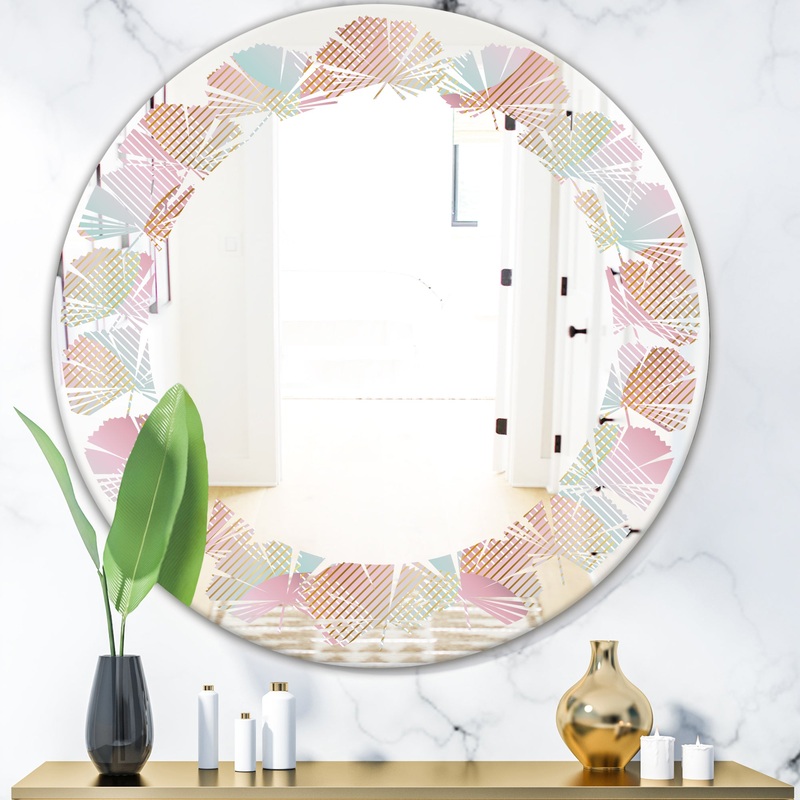 Abstract Design Retro Pattern VII - Modern Round or Oval Wall Mirror - Leaves