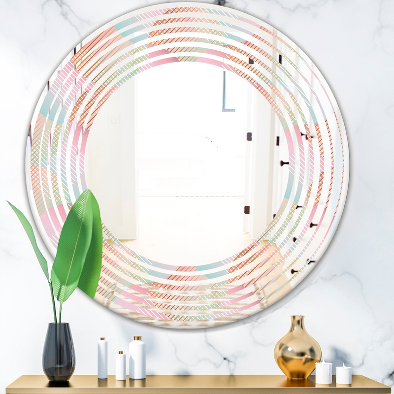 Abstract Design Retro Pattern VII - Modern Round or Oval Wall Mirror - Wave