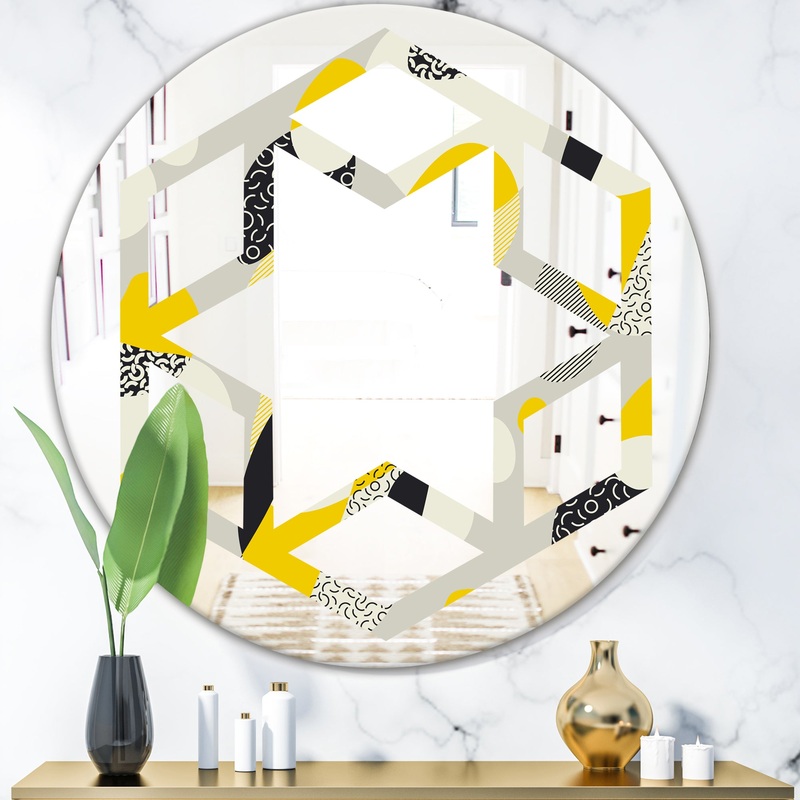 Abstract Design Retro Pattern V - Modern Round or Oval Wall Mirror - Hexagon Star