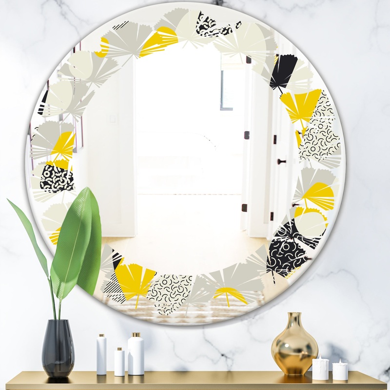Abstract Design Retro Pattern V - Modern Round or Oval Wall Mirror - Leaves