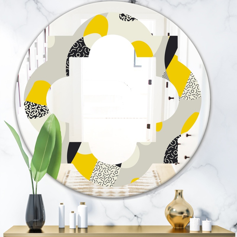 Abstract Design Retro Pattern V - Modern Round or Oval Wall Mirror - Quatrefoil