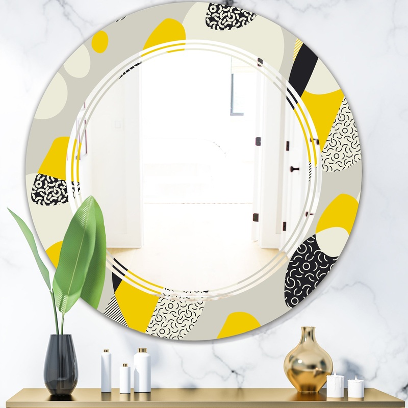 Abstract Design Retro Pattern V - Modern Round or Oval Wall Mirror - Triple C