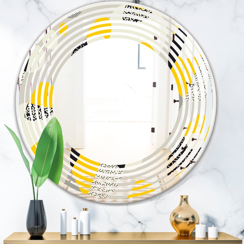 Abstract Design Retro Pattern V - Modern Round or Oval Wall Mirror - Wave