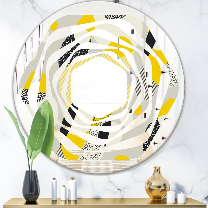 Abstract Design Retro Pattern V - Modern Round or Oval Wall Mirror - Whirl