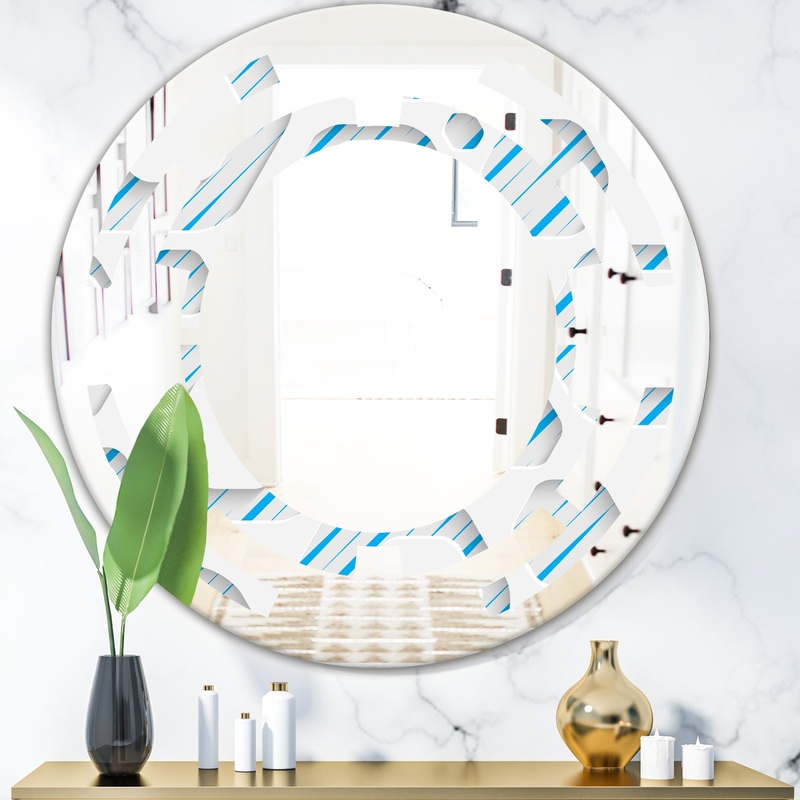 3D White and Blue Pattern IV - Modern Round or Oval Wall Mirror - Space