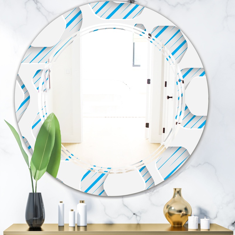 3D White and Blue Pattern IV - Modern Round or Oval Wall Mirror - Triple C