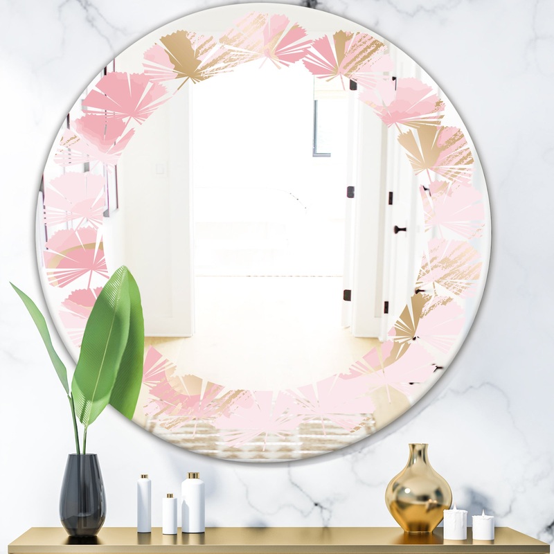 Abstract Flower Design IX - Cottage Round or Oval Wall Mirror - Leaves
