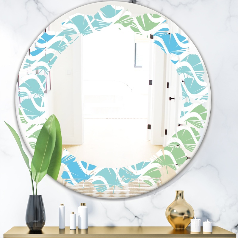 Abstract Design Retro Pattern II - Modern Round or Oval Wall Mirror - Leaves