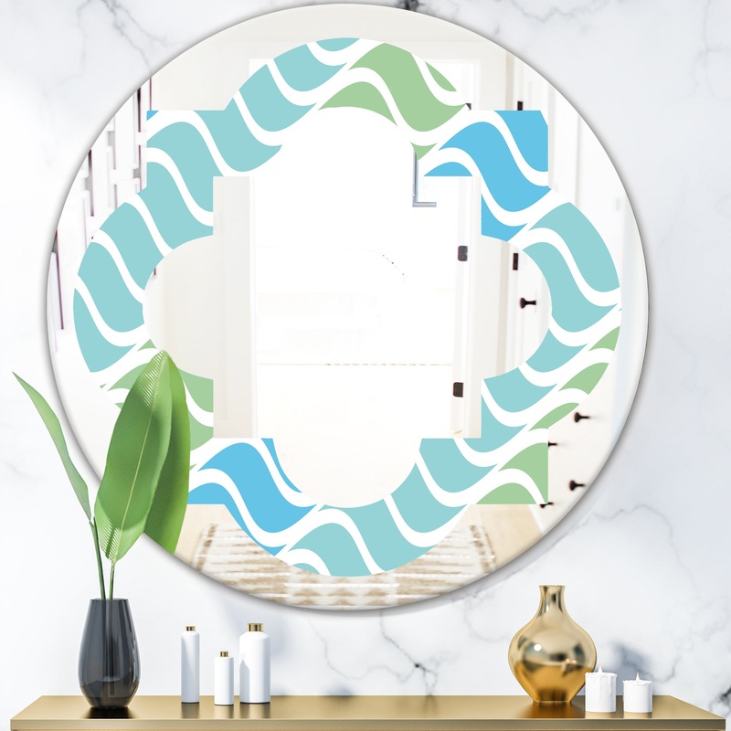 Abstract Design Retro Pattern II - Modern Round or Oval Wall Mirror - Quatrefoil