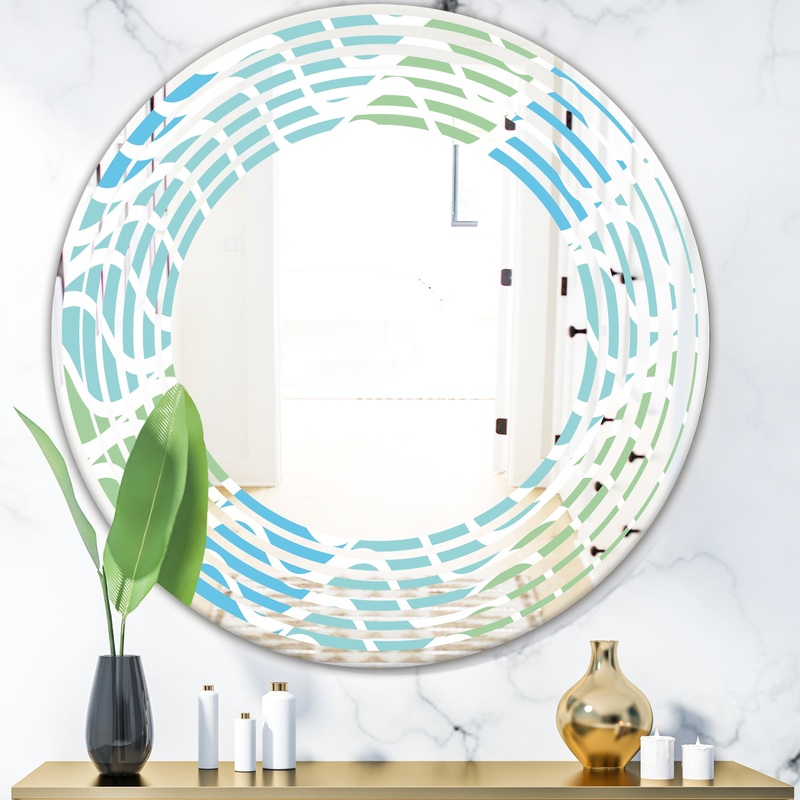 Abstract Design Retro Pattern II - Modern Round or Oval Wall Mirror - Wave