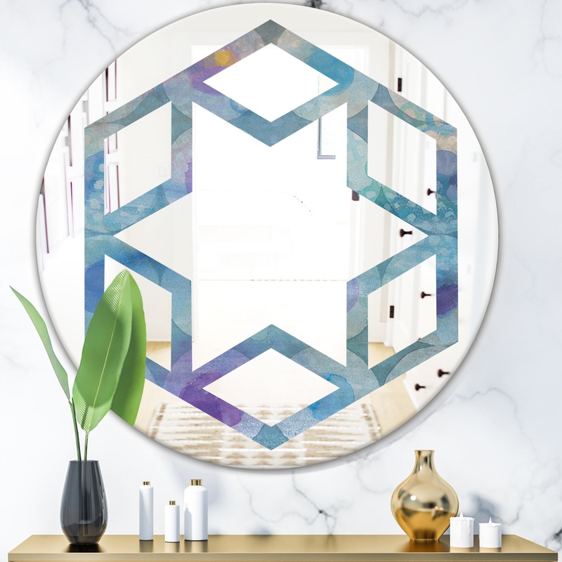 Watercolor Geometrical Circles II - Modern Round or Oval Wall Mirror - Hexagon Star
