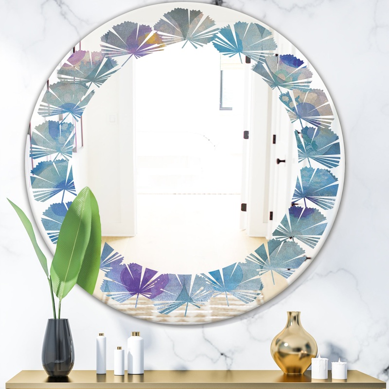 Watercolor Geometrical Circles II - Modern Round or Oval Wall Mirror - Leaves