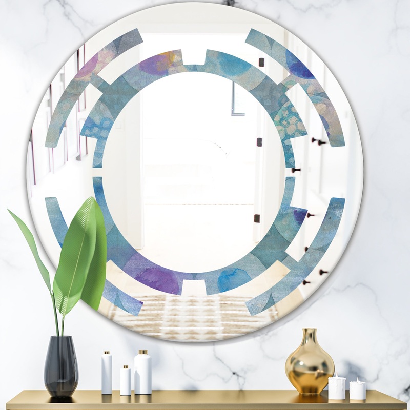 Watercolor Geometrical Circles II - Modern Round or Oval Wall Mirror - Space