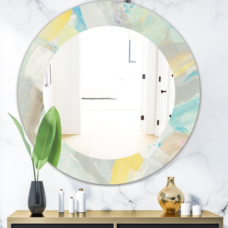 Abstract Compositions Of Pastel Blue and Green - Modern Mirror - Frameless Oval or Round Wall Mirror