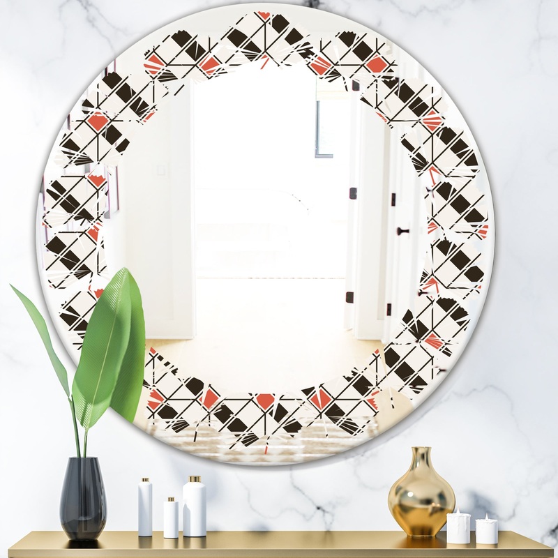 Abstract Design Retro Pattern IV - Modern Round or Oval Wall Mirror - Leaves