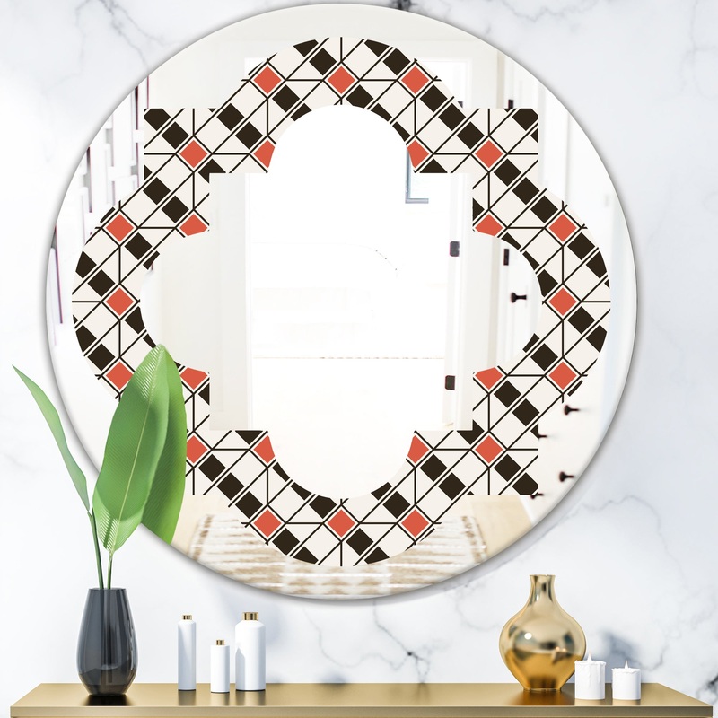 Abstract Design Retro Pattern IV - Modern Round or Oval Wall Mirror - Quatrefoil