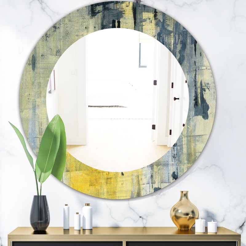 Yellow and Black Element - Modern Mirror - Oval or Round Wall Mirror