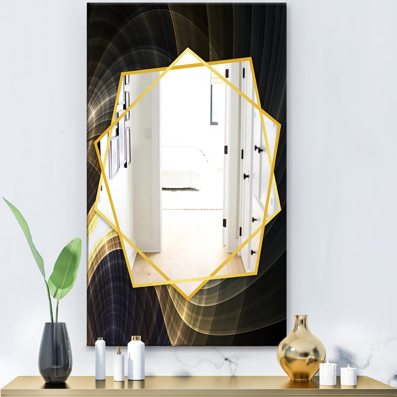 Yellow Fractal Light Art - Modern Mirror - Frameless Contemporary Wall Mirror