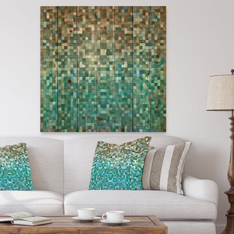 Blocked Abstract - Nautical & Coastal Print on Natural Pine Wood