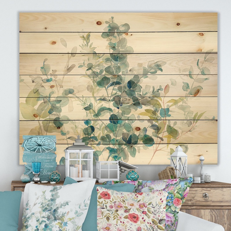 Eucalyptus Natural Element - Farmhouse Print on Natural Pine Wood