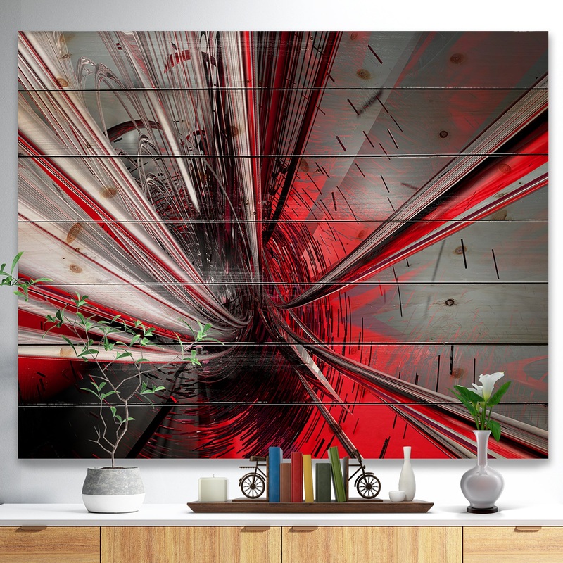 Fractal 3D Deep into Middle - Contemporary Print on Natural Pine Wood