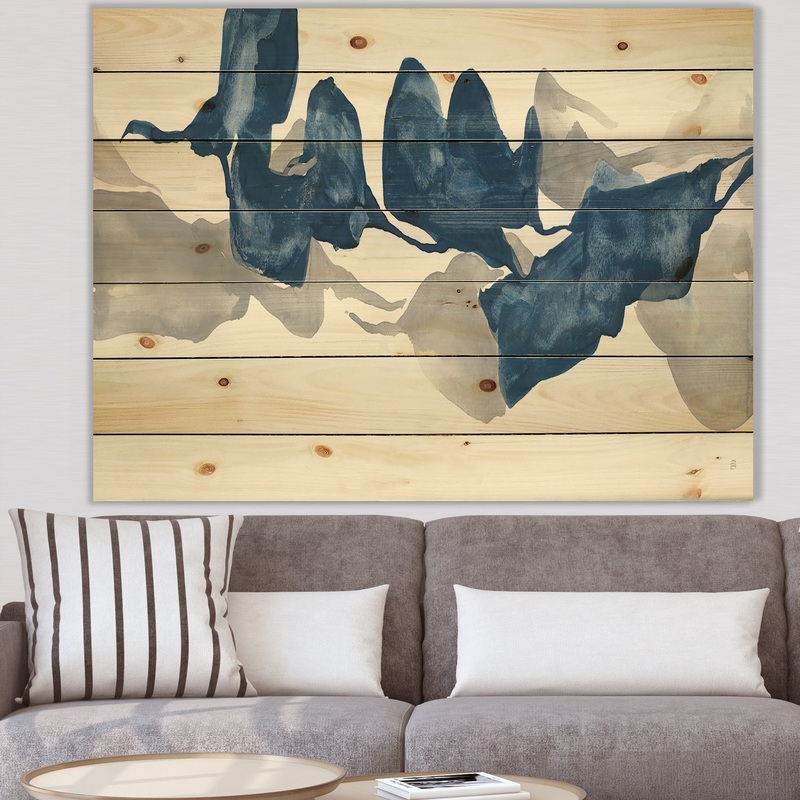 Gouache Sapphire on Gray - Modern & Contemporary Print on Natural Pine Wood