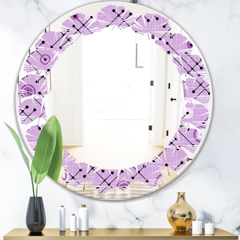 1950 Retro Pattern III - Modern Round or Oval Wall Mirror - Leaves