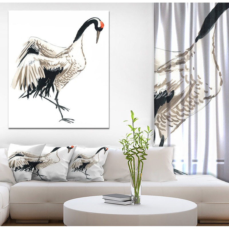 Watercolor crane bird - Animals Painting Print on Wrapped Canvas