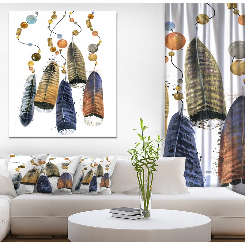 Watercolor feathers set. - Animals Painting Print on Wrapped Canvas