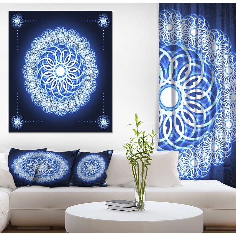 Abstract fractal flower in Blue Background - Art on wrapped Canvas