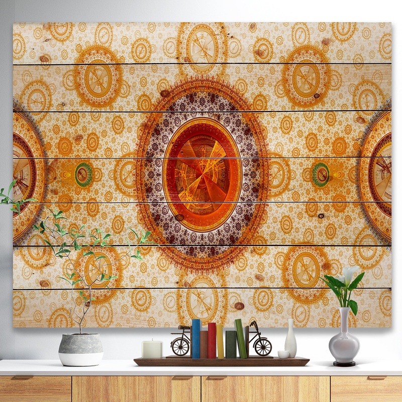 Yellow Psychedelic Relaxing Art - Abstract Print on Natural Pine Wood