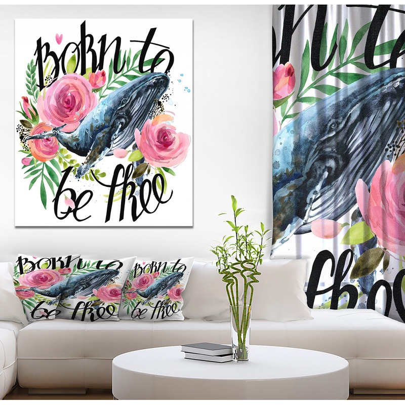Whale and Roses - Floral Painting Print on Wrapped Canvas