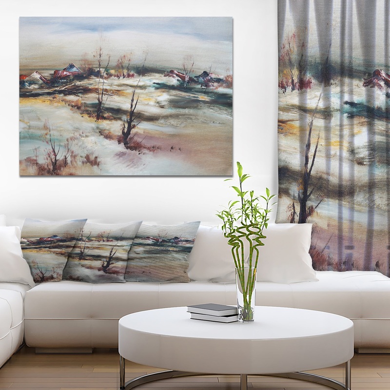 Winter Village - Landscapes Painting Print on Wrapped Canvas