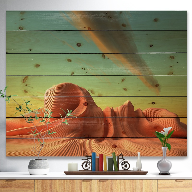 3D Alien World Surreal Fantasy - Contemporary Print on Natural Pine Wood
