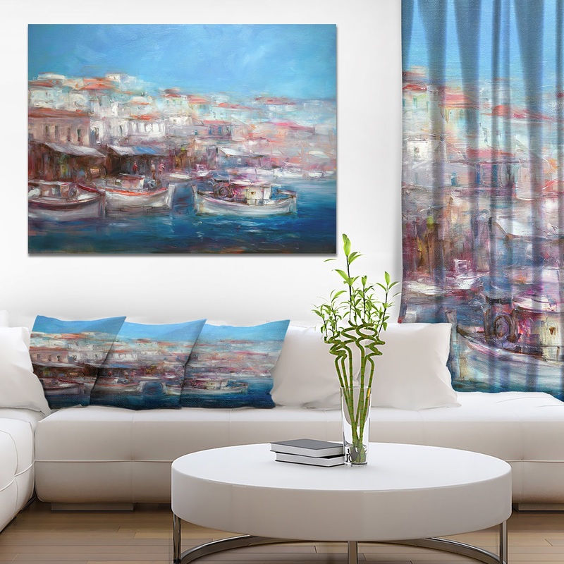 Venice Italy Boats on the island harbor - Nautical Painting Print on Wrapped Canvas