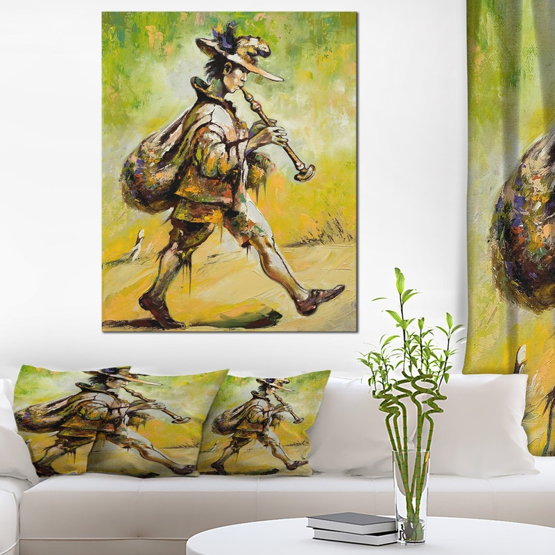 Wandering Troubadour with Pipe Music Canvas Art Print