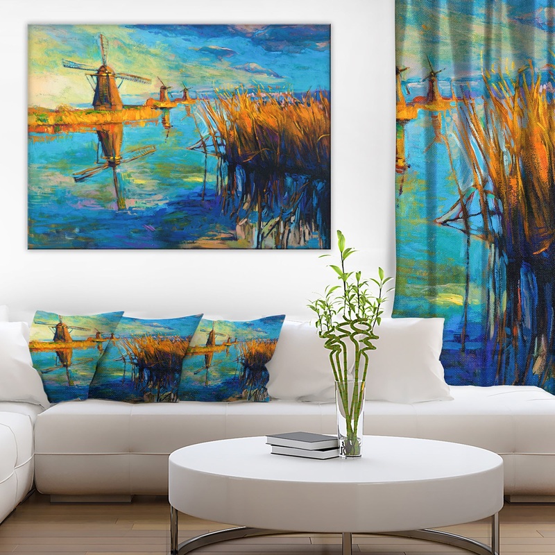 Windmills with Sky and Water - Landscape Canvas Print