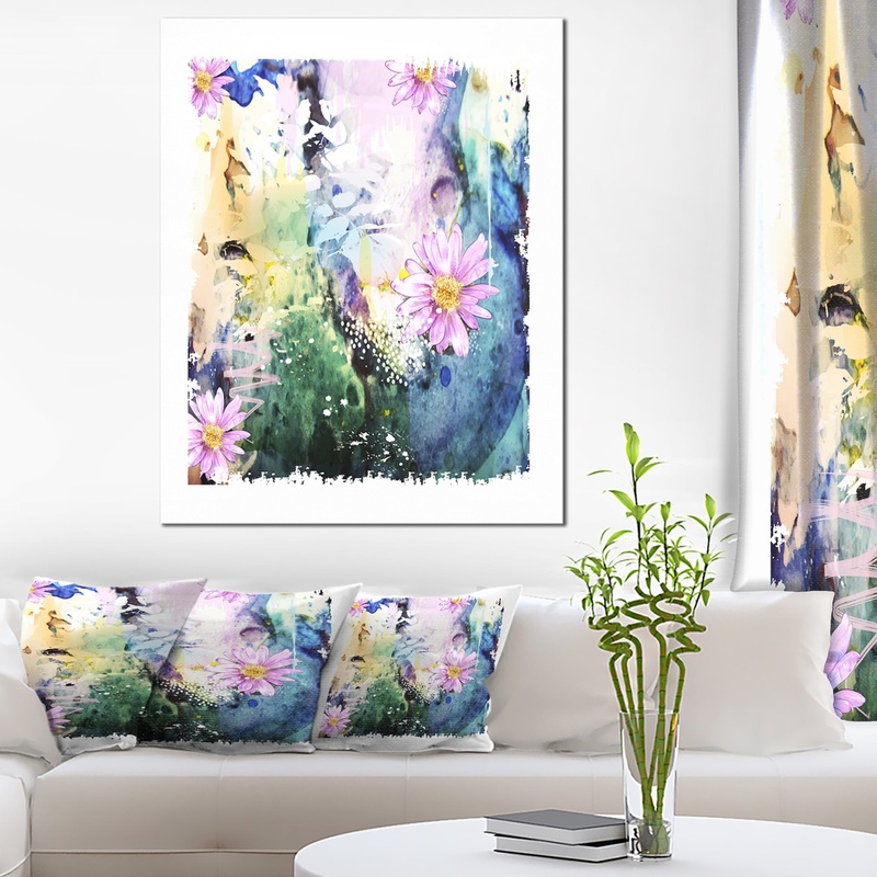 Abstract Blue Pink Floral Art - Floral Canvas Art Print