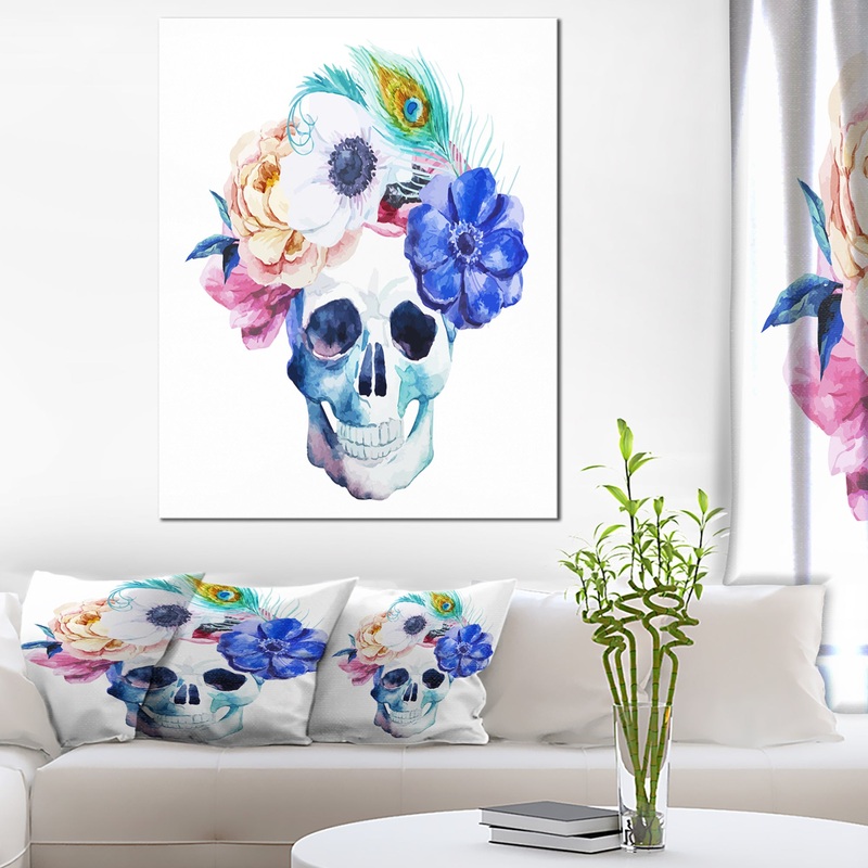 Anemones and Scull - Floral Digital Canvas Art Print