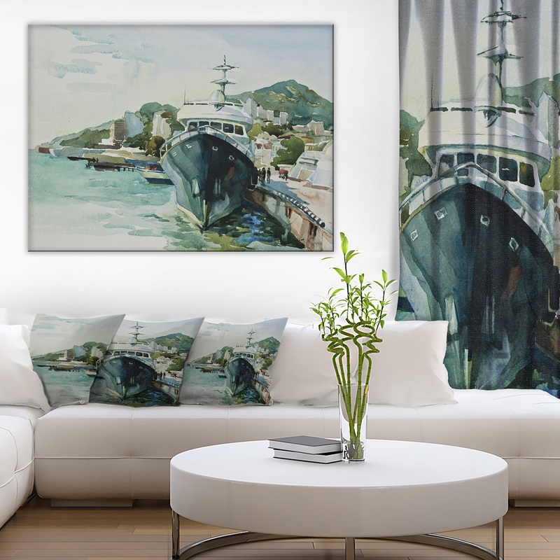 Yacht in Port Yalta - Landscape Canvas Artwork Print
