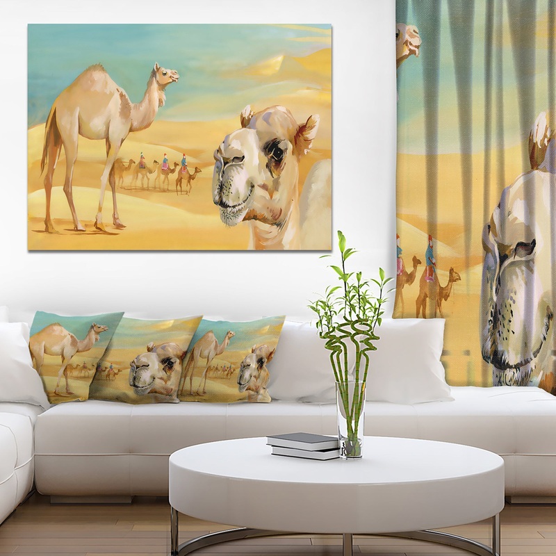 Wandering Camels in Desert - Watercolor Animal Canvas Print