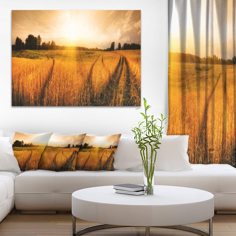 Wheat Field at Sunset Panorama Photo Canvas Art Print