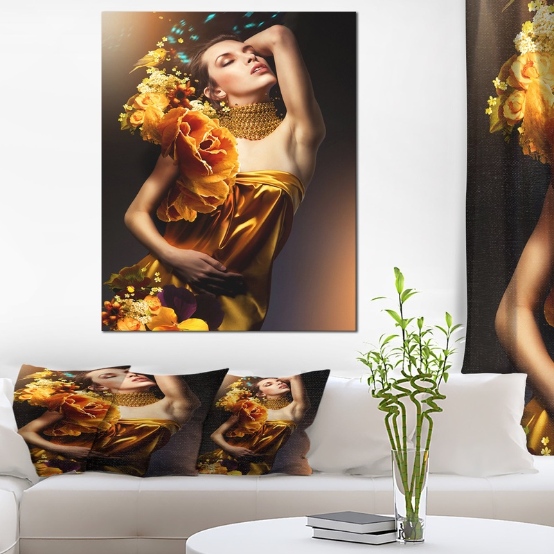 Woman in Yellow Dress - Digital Art Portrait Canvas Print